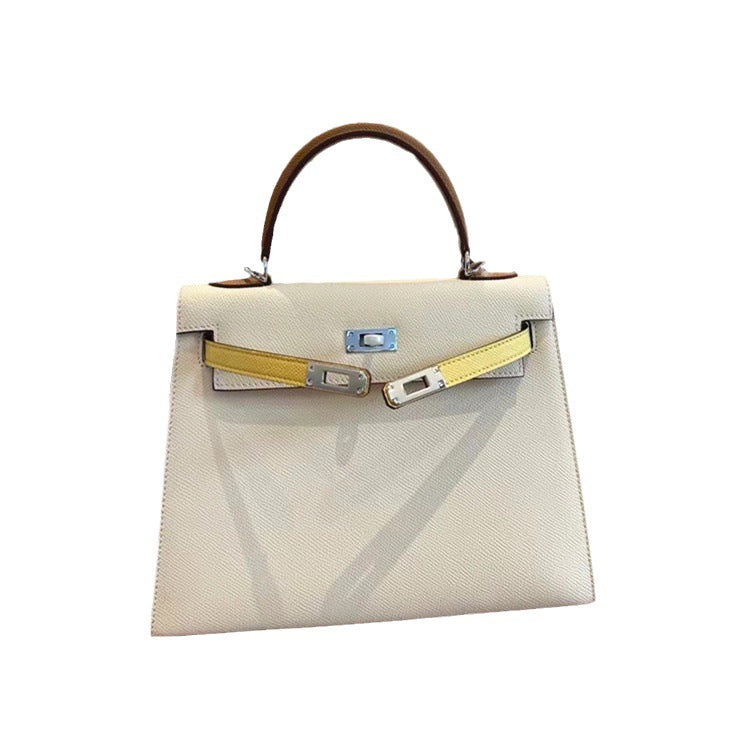 Women's Color Matching Contrast Kelly Cowhide Elegant Bags