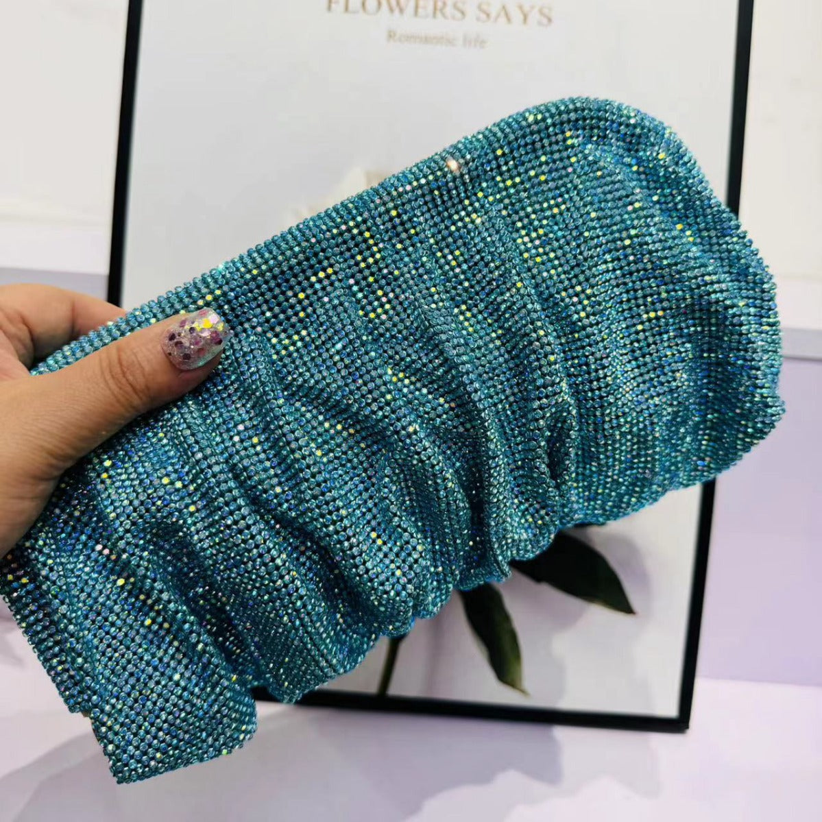 Women's Shiny Diamond Cloud Dumpling Dinner Rhinestone Pleated Evening Bags