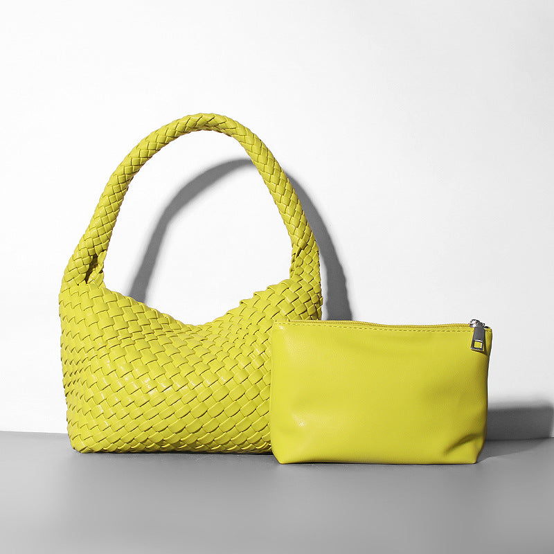 Women's Hand-woven Mother Soft Leather Underarm Lunch Shoulder Bags
