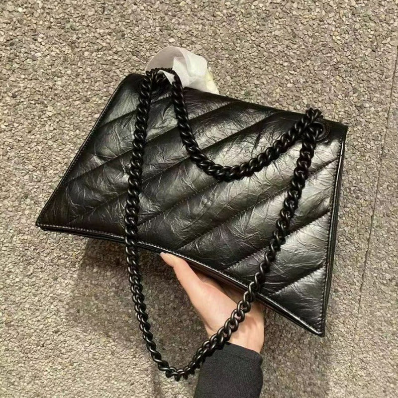 Women's Twill Hourglass Leather Folds Rhombus Chain Crossbody Bags