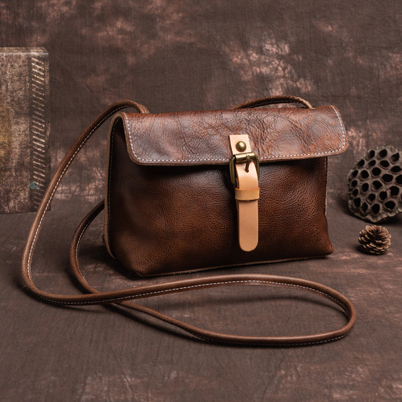 Women's Cow Leather Handmade Vegetable Tanned Retro Crossbody Bags