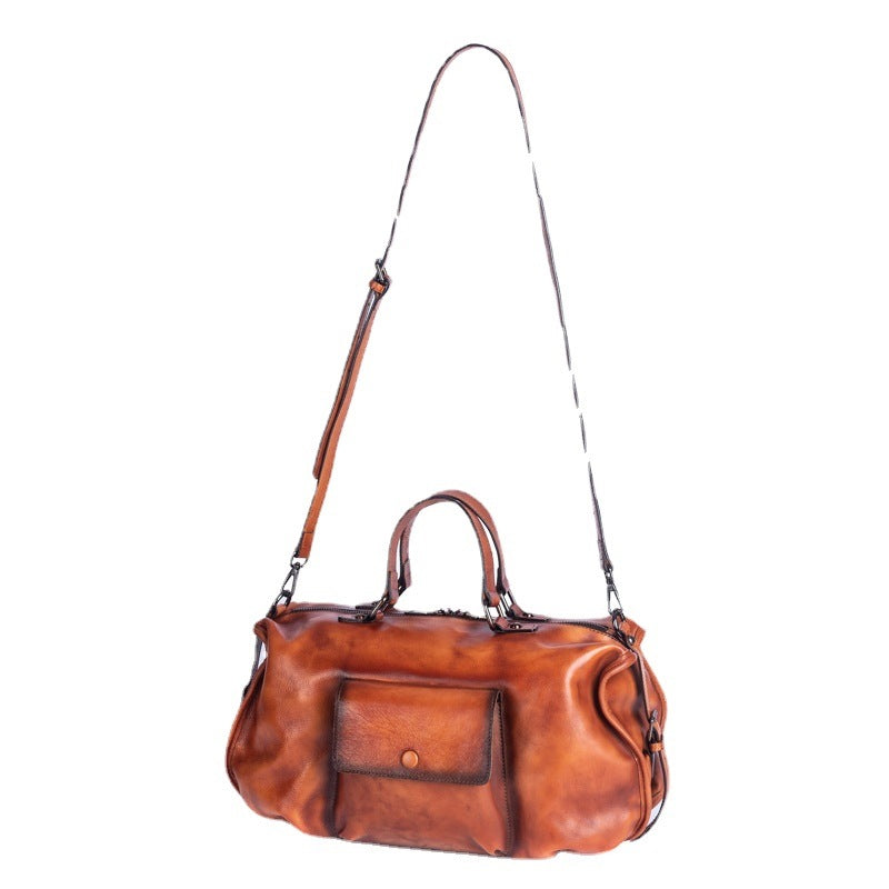 Women's First Layer Leather Hand-rub Color Oversized Crossbody Bags