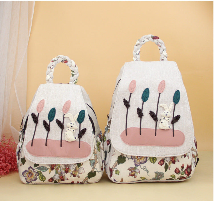 Adorable Rabbit Woven Portable Artistic Cute Lightweight Backpacks