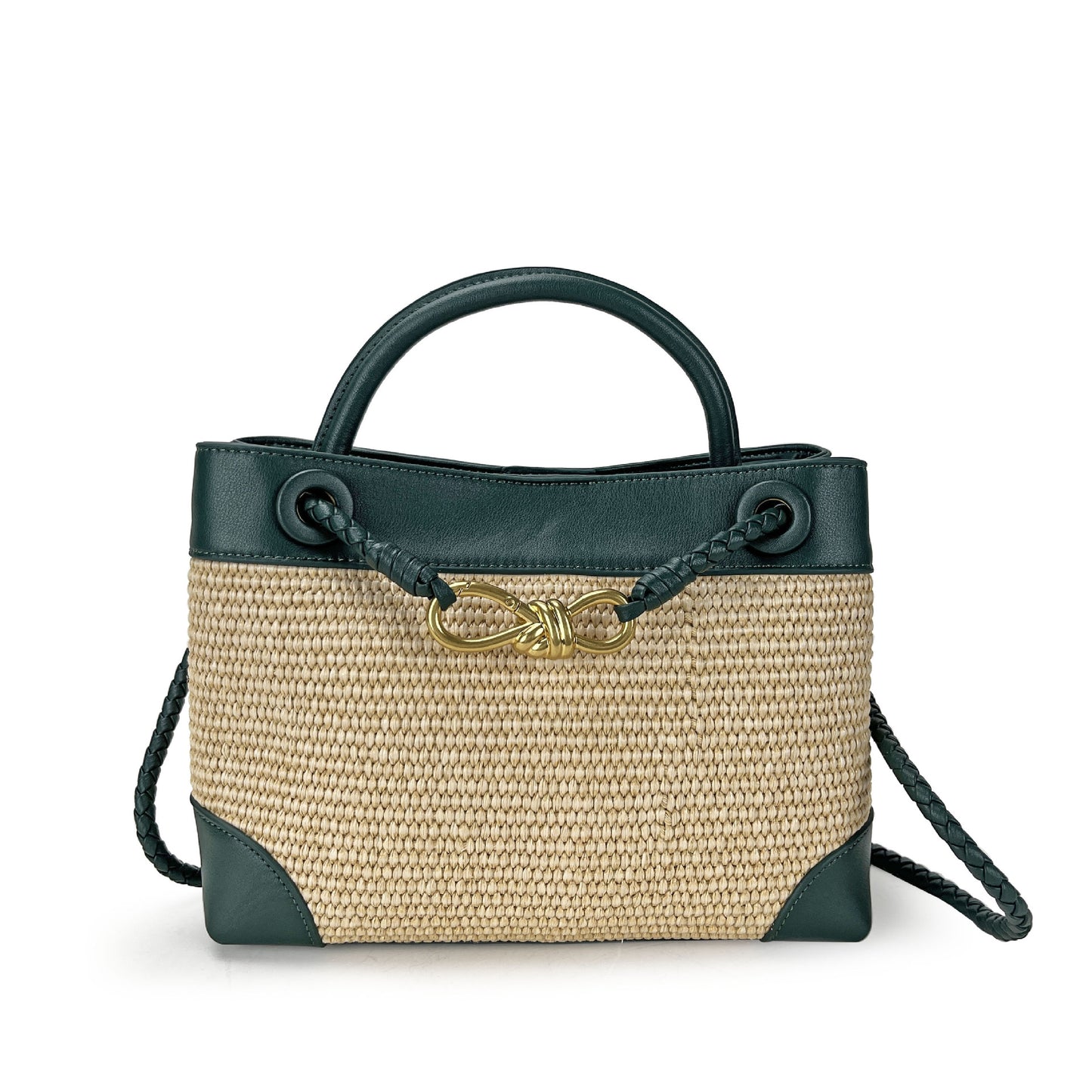 Metal Bow Leather Stitching Raffia Handmade Crossbody Bags