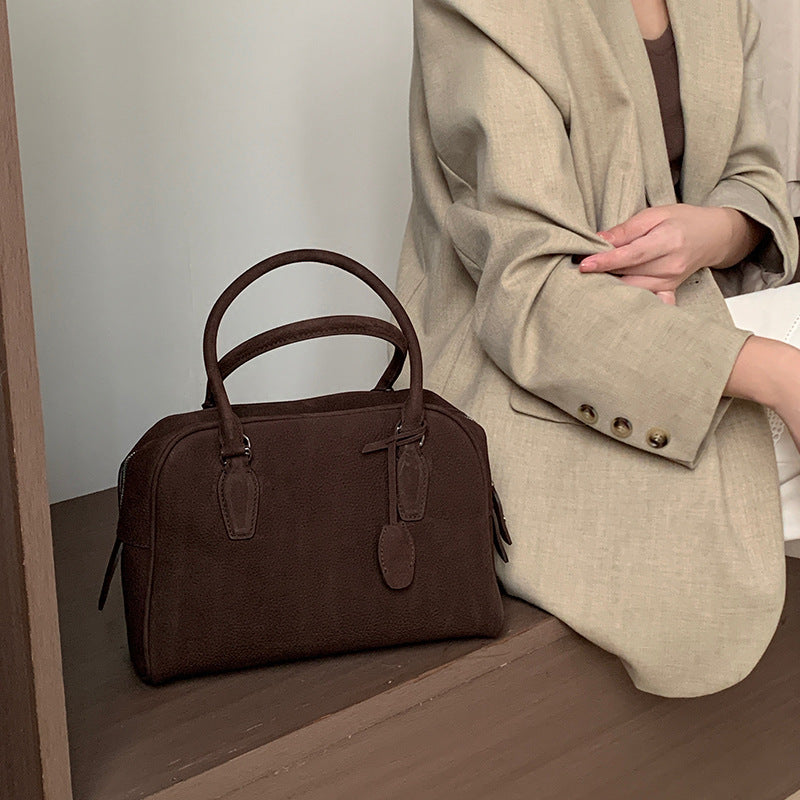 Women's Layer Matte Leather Cowhide Bowling Retro Bags