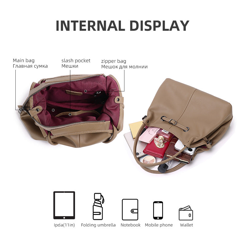 Women's Large Capacity Soft Leather Fashionable Simple Handbags