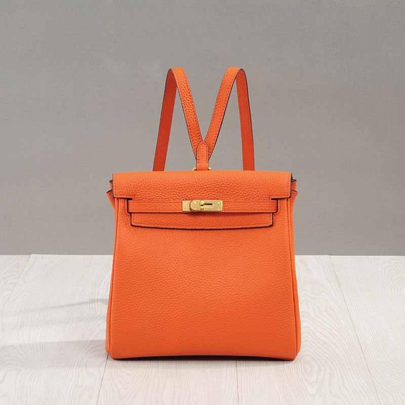 Women's Kelly Genuine Cattlehide Leather Surface Lychee Pattern Backpacks