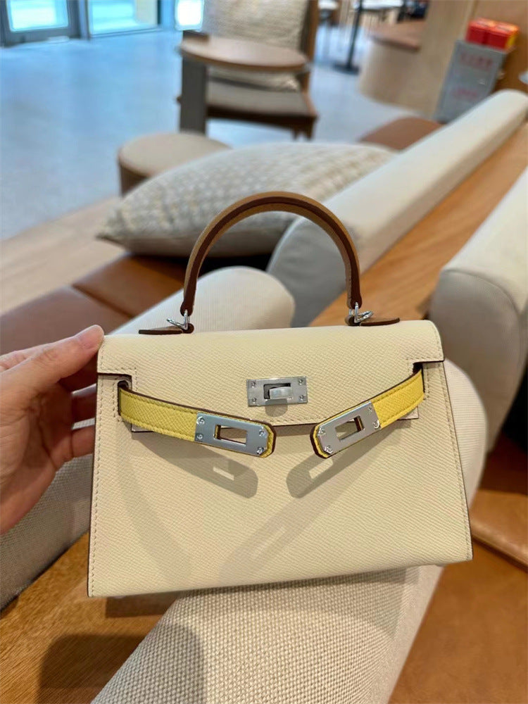 Women's Color Matching Contrast Kelly Cowhide Elegant Bags