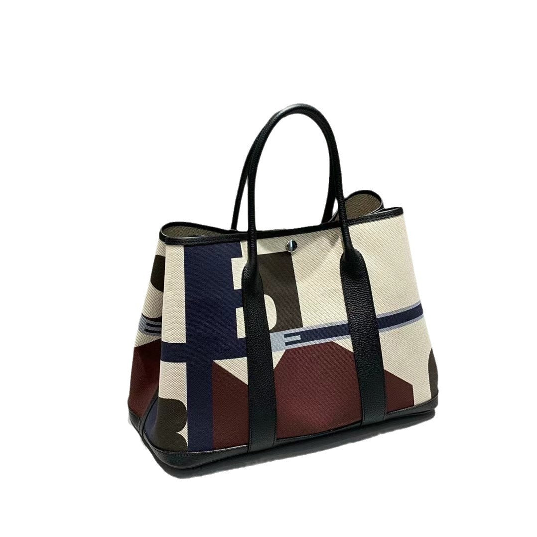 Inch Iti Painted Canvas Stitched Cowhide Large Shoulder Bags