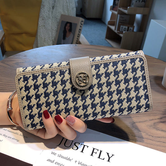 Women's Long Real Leather Canvas Large Capacity Ladies Wallets