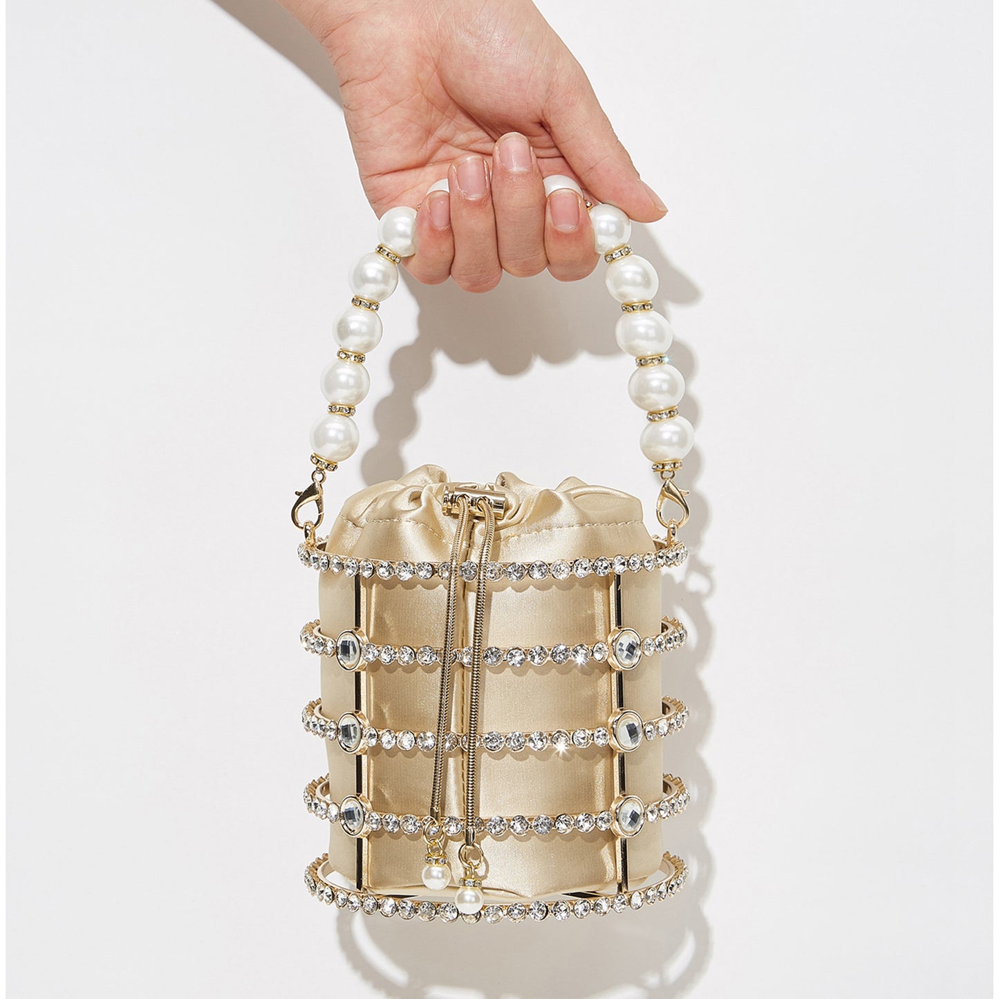 Women's Fashion Dinner Metal Hollow Diamond Pearl Evening Bags