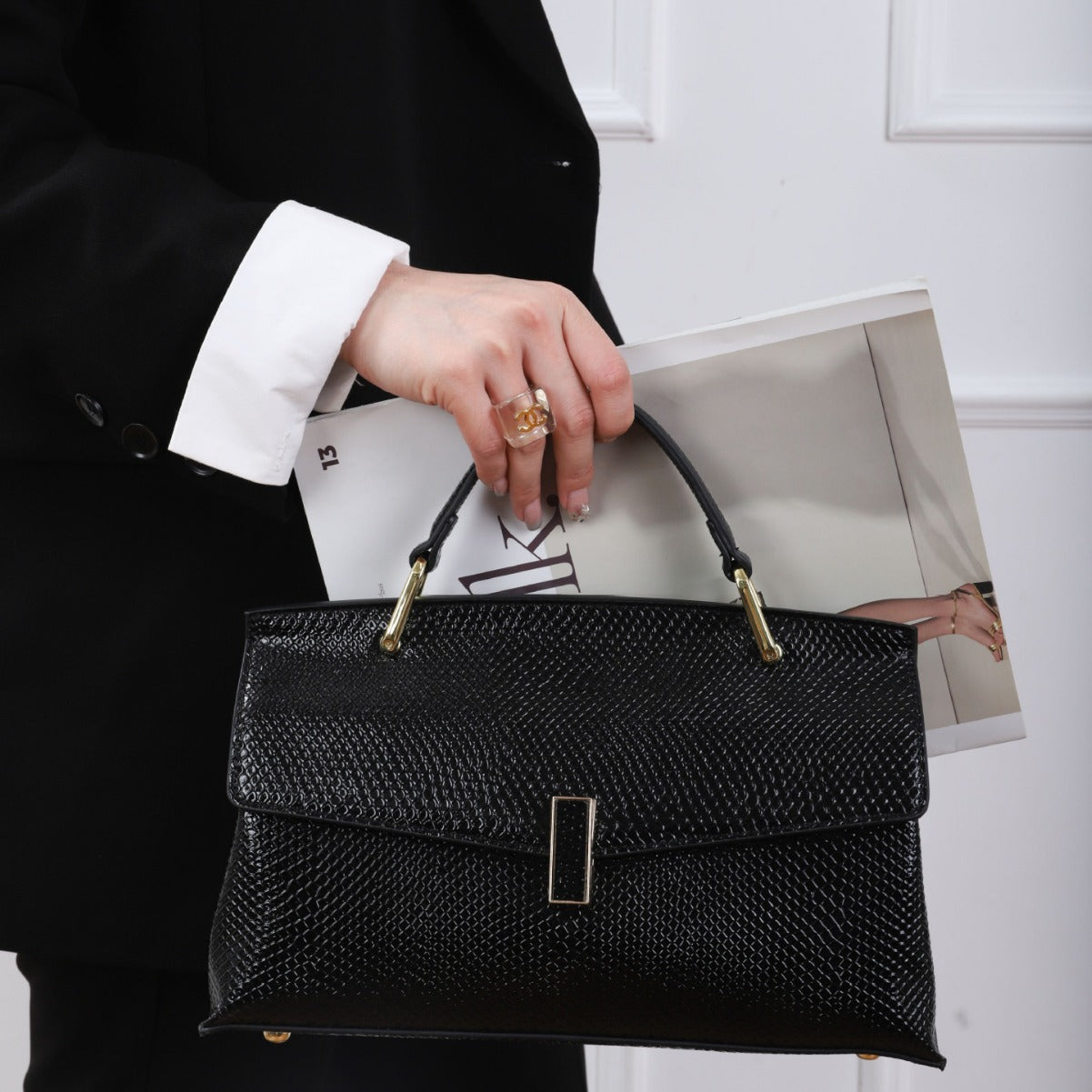 Mom Versatile High-grade Glossy Elegant Snake Pattern Handbags