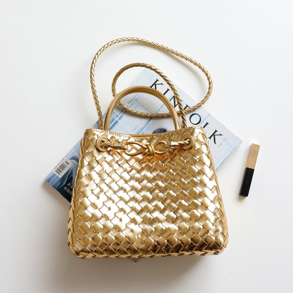 Women's Design Fashion Metal Knot Authentic Leather Bags