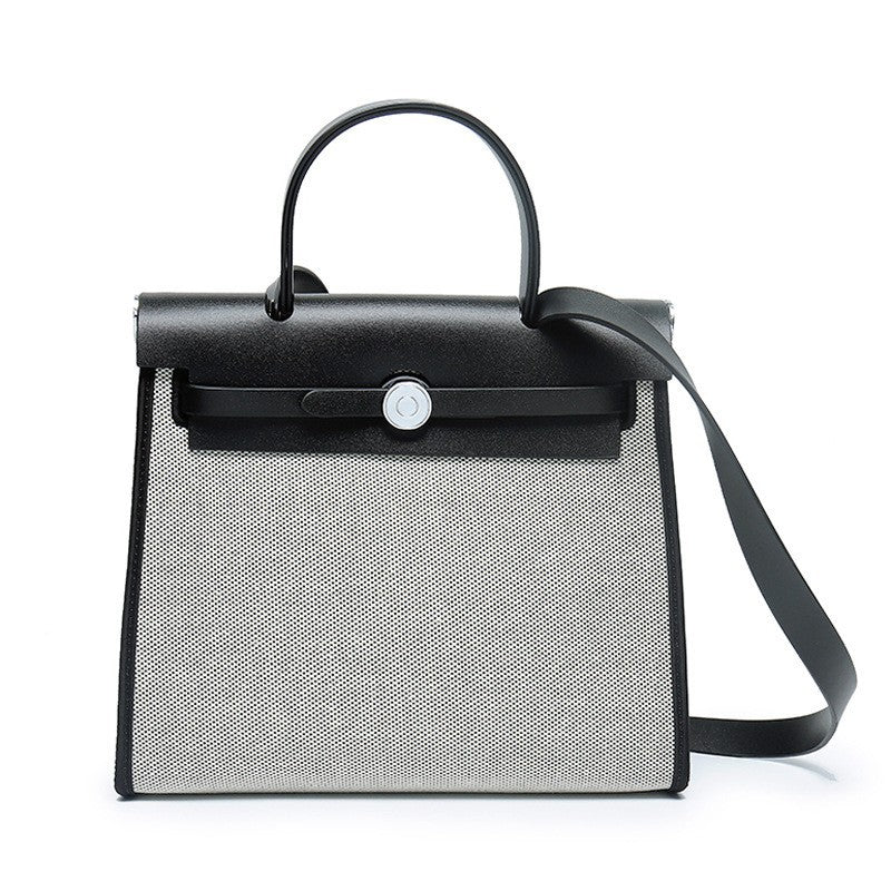 Women's Cowhide Canvas Portable Advanced Genuine Leather Handbags