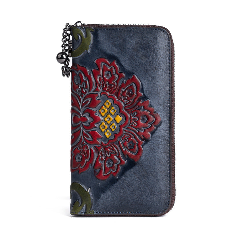 Women's First Layer Vegetable Tanning Leather Brushed Long Retro Ladies Wallets