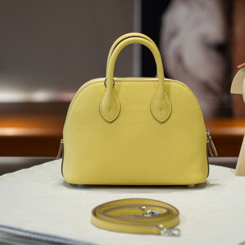 Line Steel Hardware Layer Leather Mini Shell Handbags