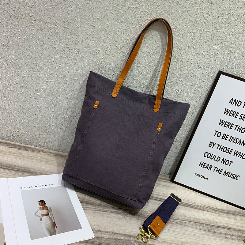 Women's Versatile Canvas Solid Color Commuter College Shoulder Bags