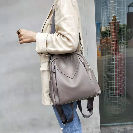 Capacity Versatile Leisure Commute Soft Leather Backpacks