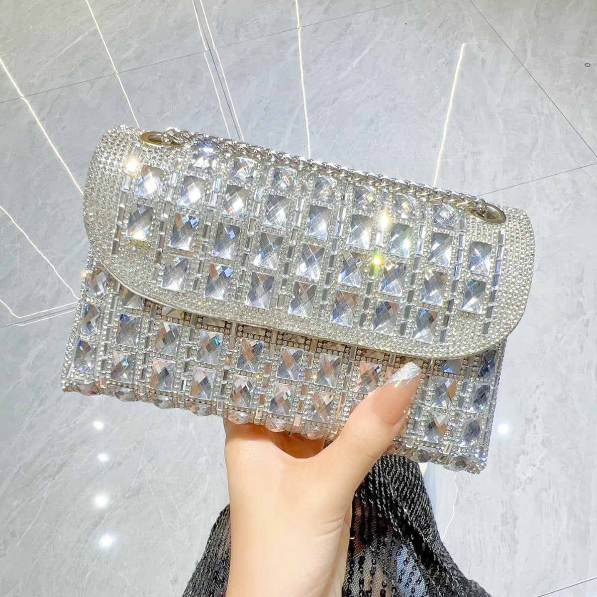 Shiny Glass Dress Rhinestone Clutch Underarm Crossbody Bags