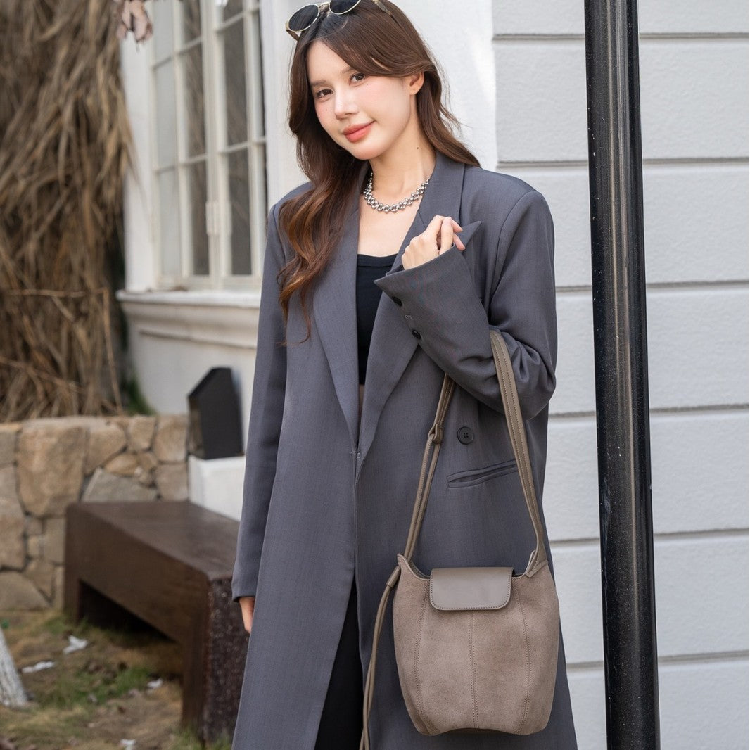 Women's Fashion Underarm Pumpkin Frosted Leather Textured Shoulder Bags