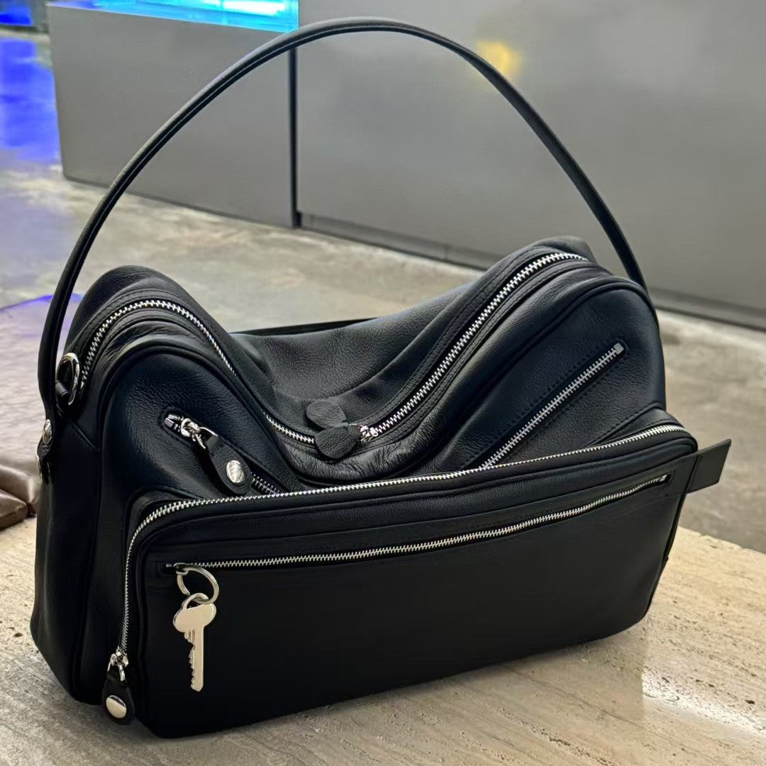 Women's Niche Cowhide Textured Oil Wax Leather Crossbody Bags