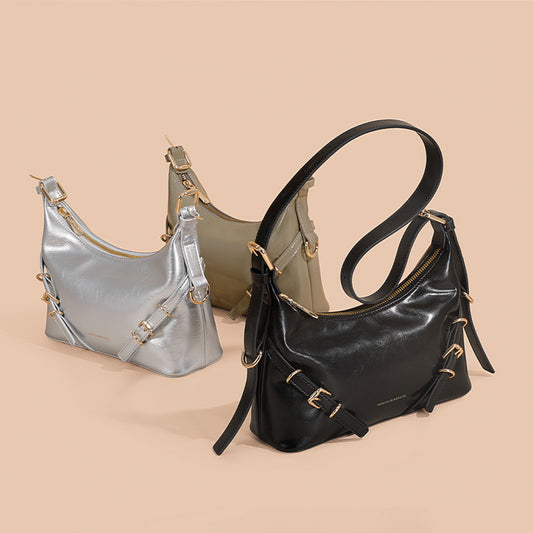Women's Dumpling Black Texture High Sense Underarm Armpit Bags