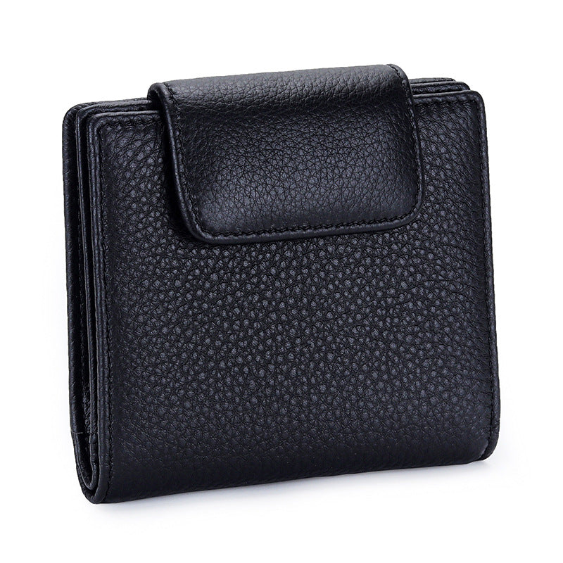Soft Short Cowhide Folding Female Genuine Ladies Wallets