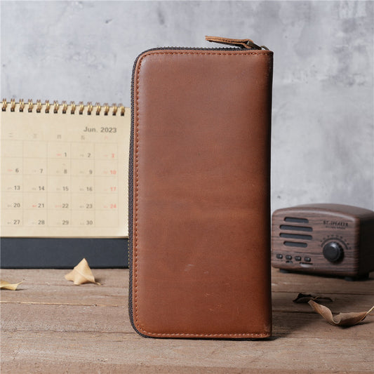 Women's & Men's & Horse Leather Long Two-fold Genuine Pure First Layer Men's Wallets