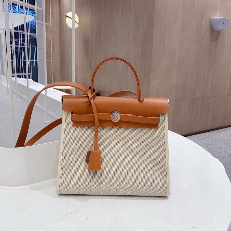 Graceful Classy Attractive Leather With Canvas Handbags