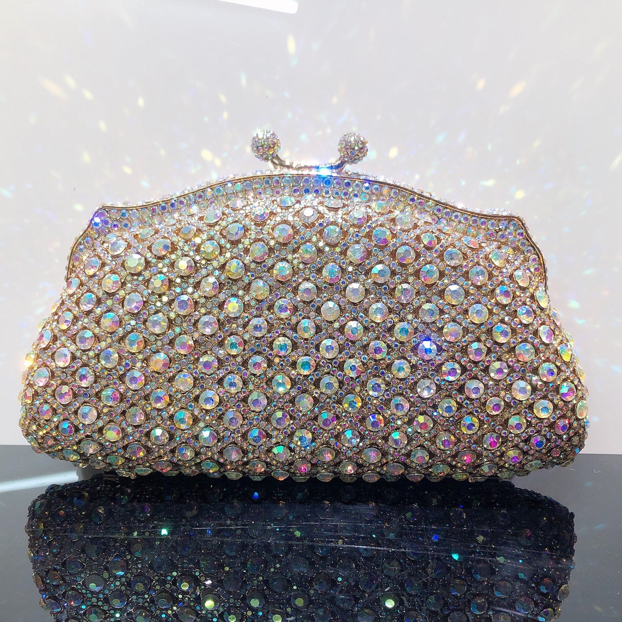 Women's Hollow Metal Diamond Plaid Banquet Crystal Evening Bags