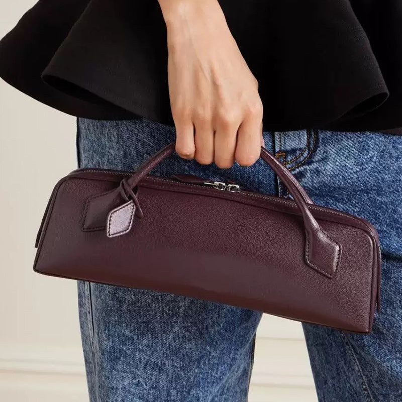 Women's Niche Cowhide French Style Sausage Retro Handbags