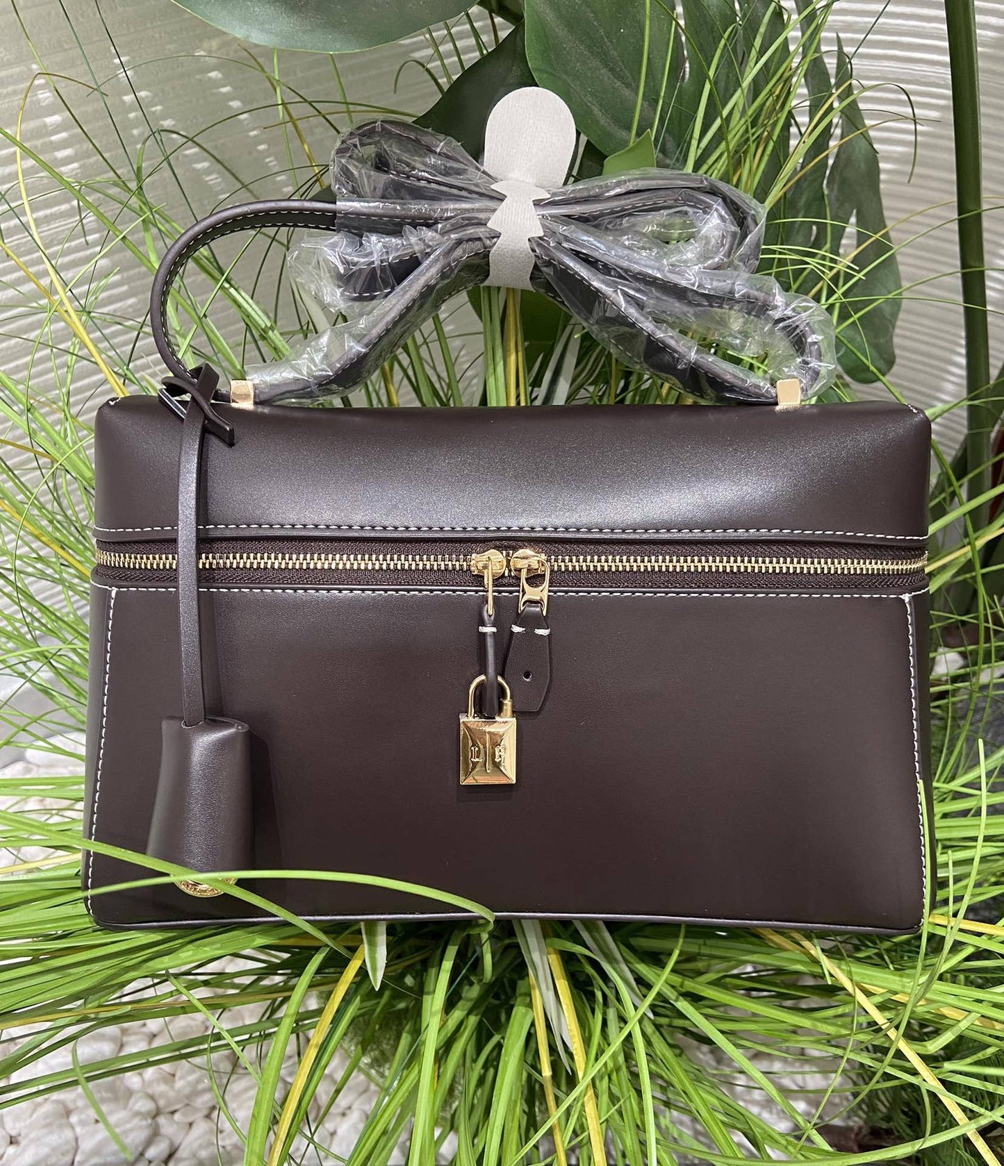 Women's Underarm Plain Cowhide Lunch Box Portable Crossbody Bags
