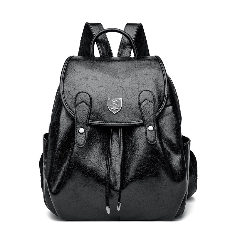 Women's Cow Wax Leather Vintage Drawstring Backpacks