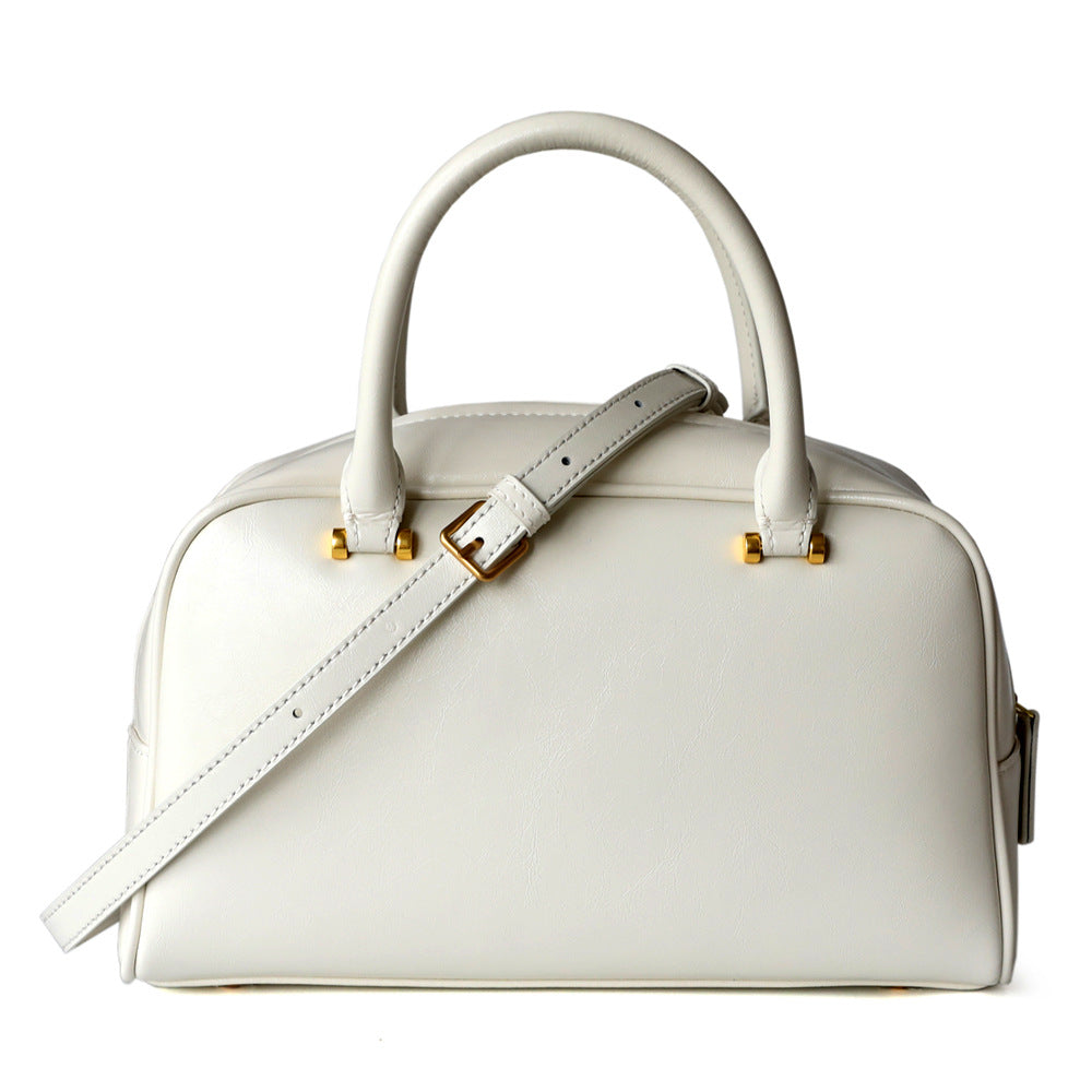 Korean Style Boston Pillow Cowhide Vintage Handbags