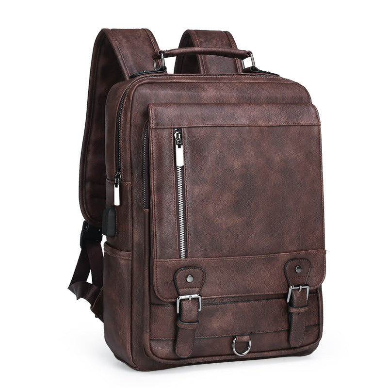 Durable Men's Leather Large Capacity Charging Backpacks