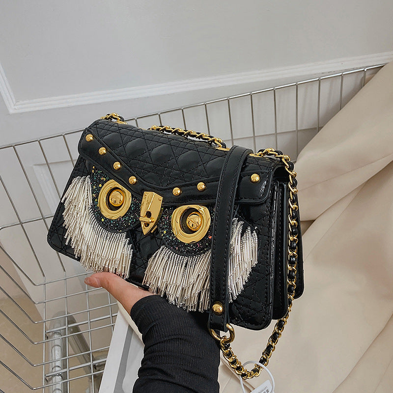 Women's Tassel Diamond Pattern Trendy Fashion High-grade Shoulder Bags