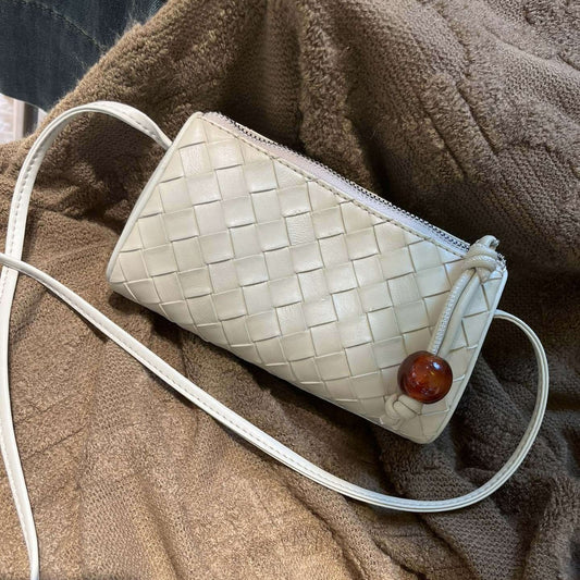 Women's Cowhide Woven Design Dumpling Leather Shoulder Bags