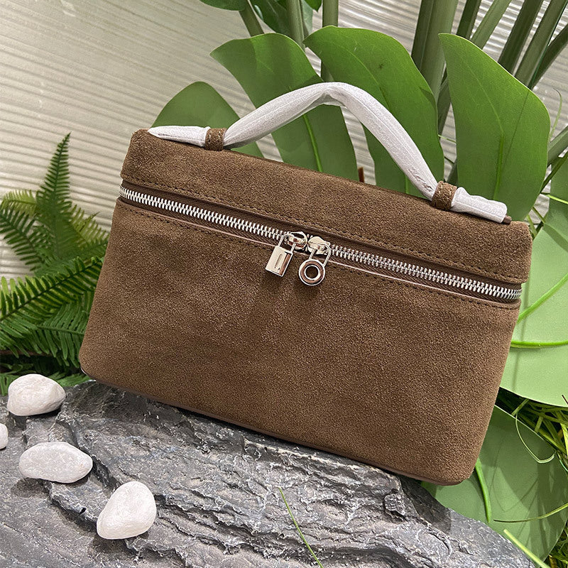 Women's Suede Lunch Box Genuine Leather Portable Bags