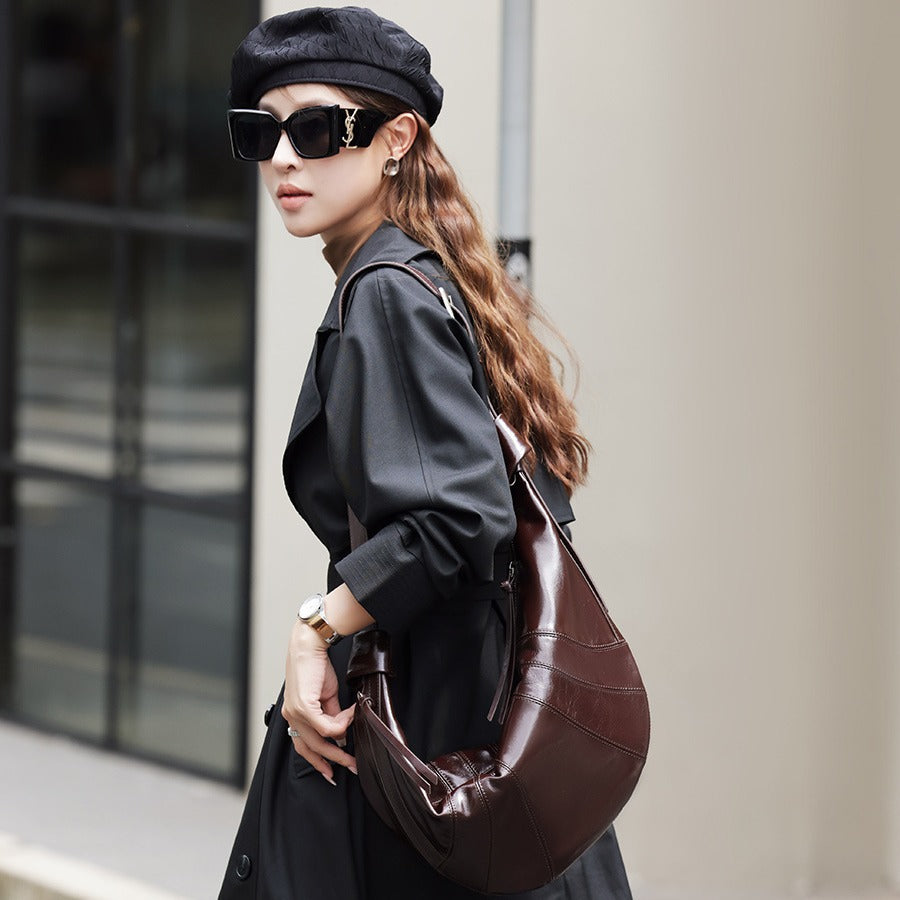 Women's Large Capacity Dumpling Genuine Leather Commuting Crossbody Bags