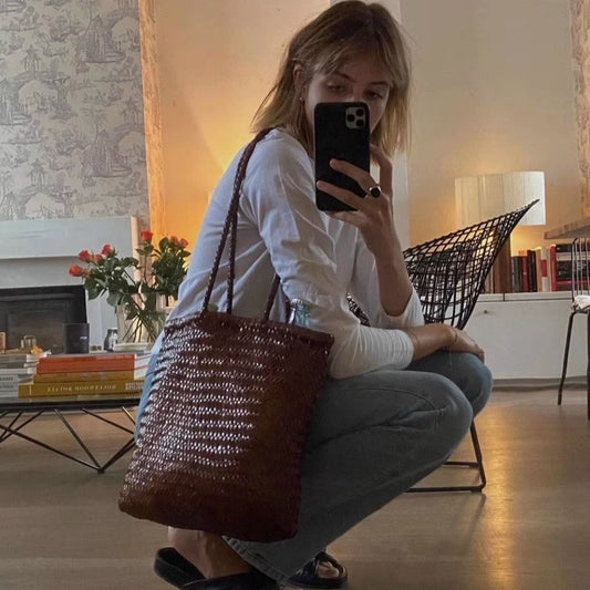 Women's French Cowhide Woven Summer Large Capacity Crossbody Bags