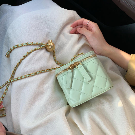 Women's Classic Style Box Golden Ball Rhombus Chain Sheepskin Mini Crossbody Bags
