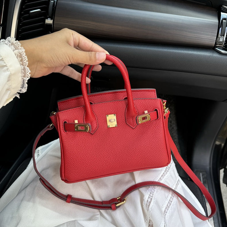 Women's Layer Cowhide Lychee Pattern Genuine Leather Handbags