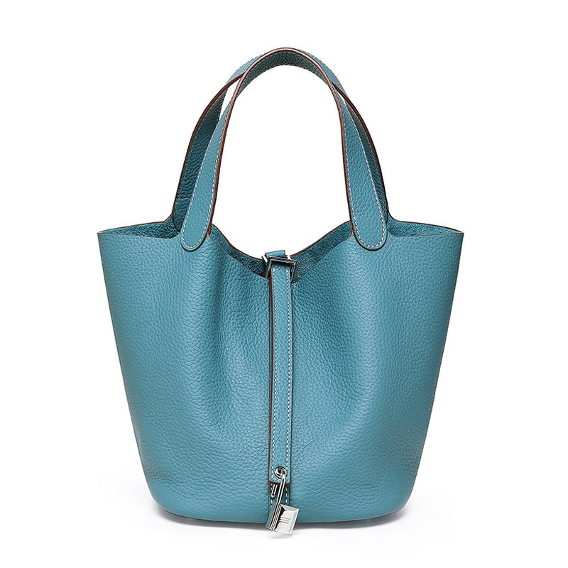 Women's Quality First Layer Cowhide Niche Basket Leather Large Bags