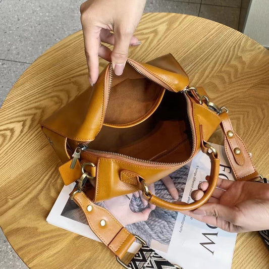 Women's Boston Pillow Genuine Leather Pure Cowhide Large Bags