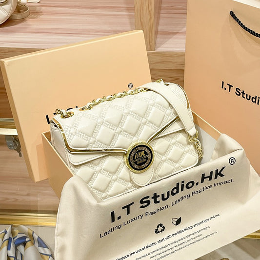 Women's Simple Rhombus Chain Genuine Leather Shoulder Bags