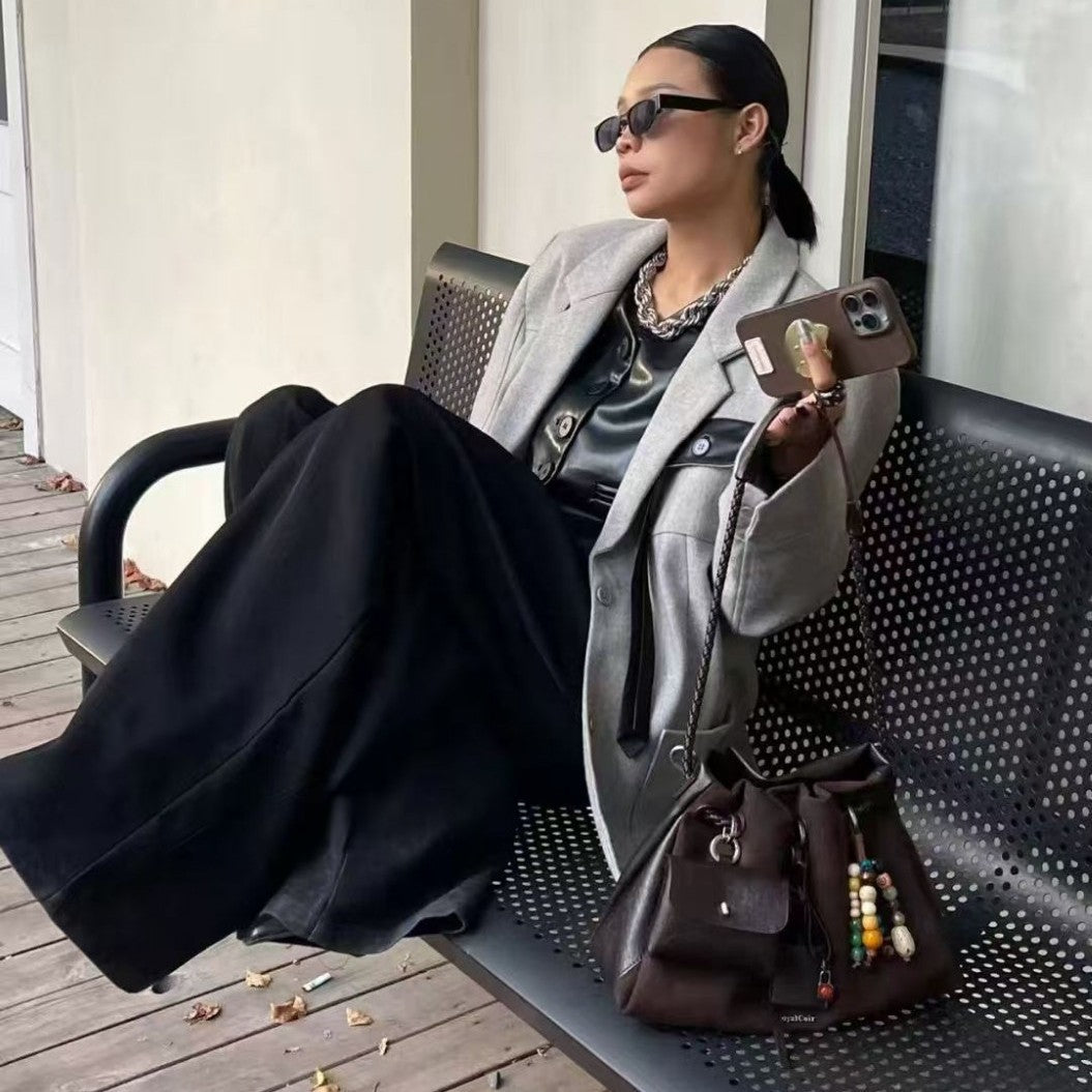 Women's Genuine Leather Underarm Matte Stitching Fashion Crossbody Bags