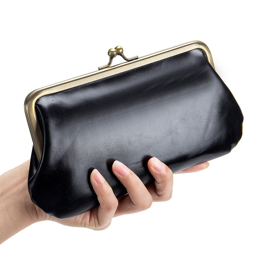 Clip Genuine Leather Simple Long Clutch Bags