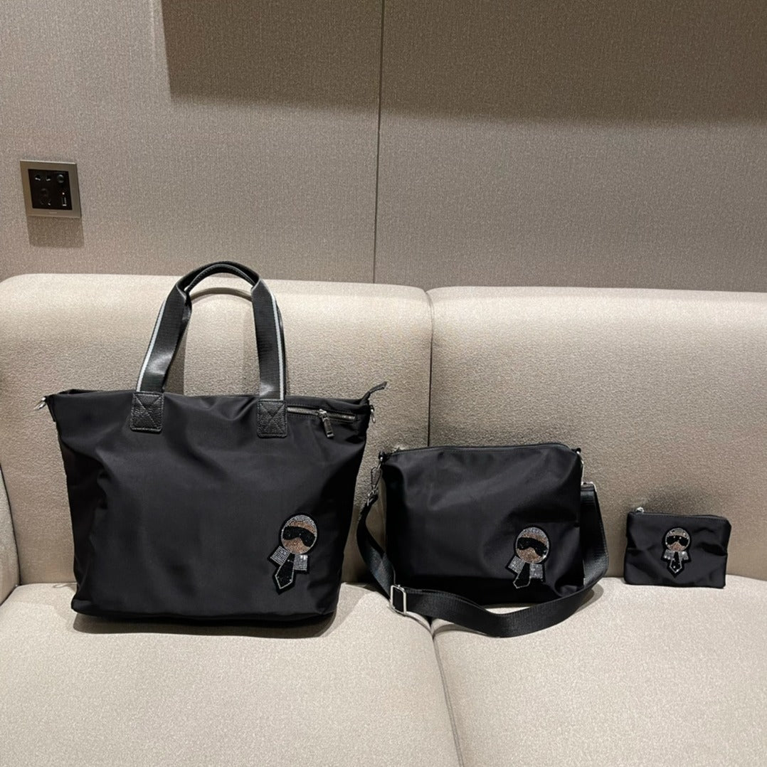 Three-piece Crystals Smiley Face Lightweight Water-repellent Cloth Nylon Bags