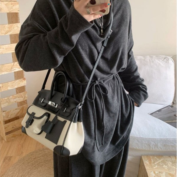 Women's Contrast Color Canvas Leather Stitching High-grade Handbags