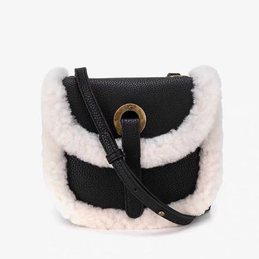 Women's Suede Saddle Fur Lamb Plush Shoulder Bags